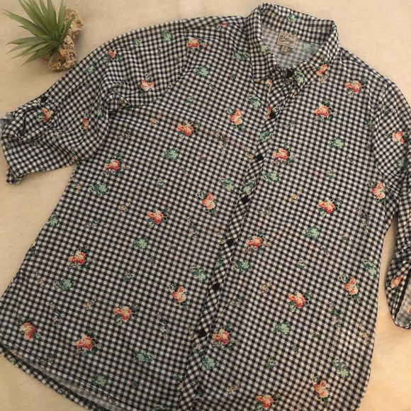 Como Vintage Tops - Black/White + Floral Buttondown L/S Shirt sz 1X